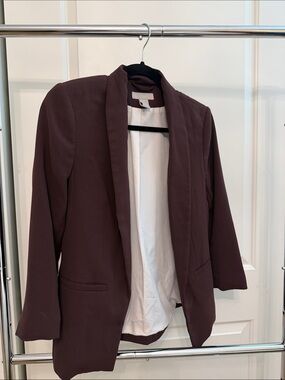 H&M Deep Plum Open Blazer with Black Trim
